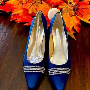 Size 9 Navy Blue Satin Heel with Rhinestones